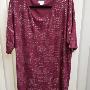 LuLa Roe 2XL Ladies Knit Blouse Maroon Geometrical Pattern